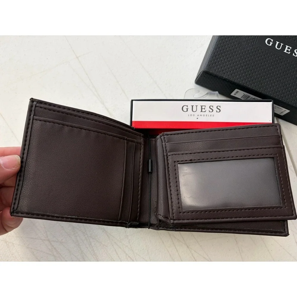 Guess Mens Wallet Bi-Fold w/ Wing Brown Leather - 13 Card Slots & Valet Box NIB